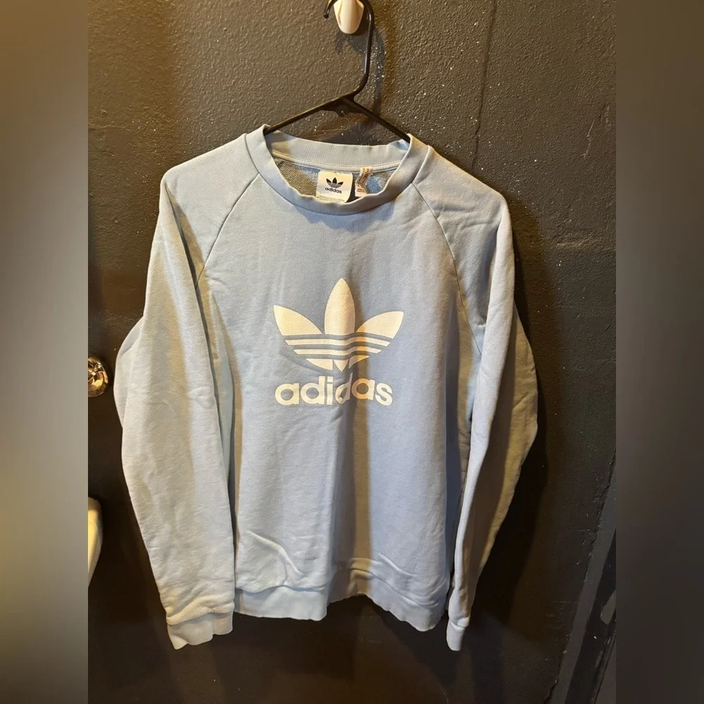 Adidas Light Blue Crewneck Sweater with Trefoil Logo